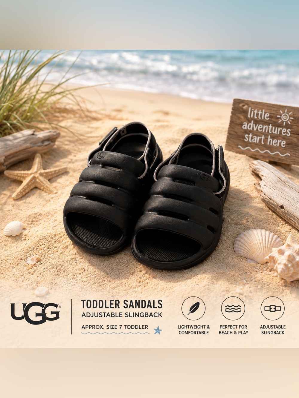 UGG Toddler Sandals Black Adjustable Slingback | Approx. Size 7 Toddler